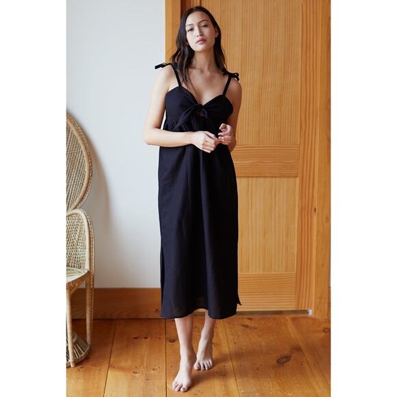 EMERSON FRY INDIA COLLECTION BLACK CAYMAN DRESS midi length organic linen sz XS - Picture 3 of 11